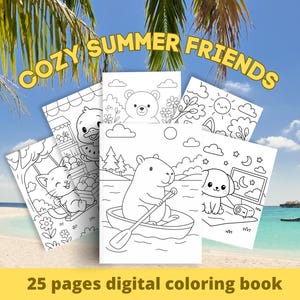 Cozy Summer Friends Coloring Book | 25 Cute Kawaii Animal Pages | Beach, Ice Cream & Picnic Fun | Printable PDF