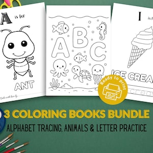 3 in 1 ABC Learning Coloring Book Bundle | Alphabet Tracing, Animals & Letter Practice | 90+ Educational Printable Pages PDF