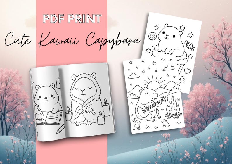 Cute Kawaii Capybara Coloring Book for Adults, Kids & Teens – 20 Cozy ...