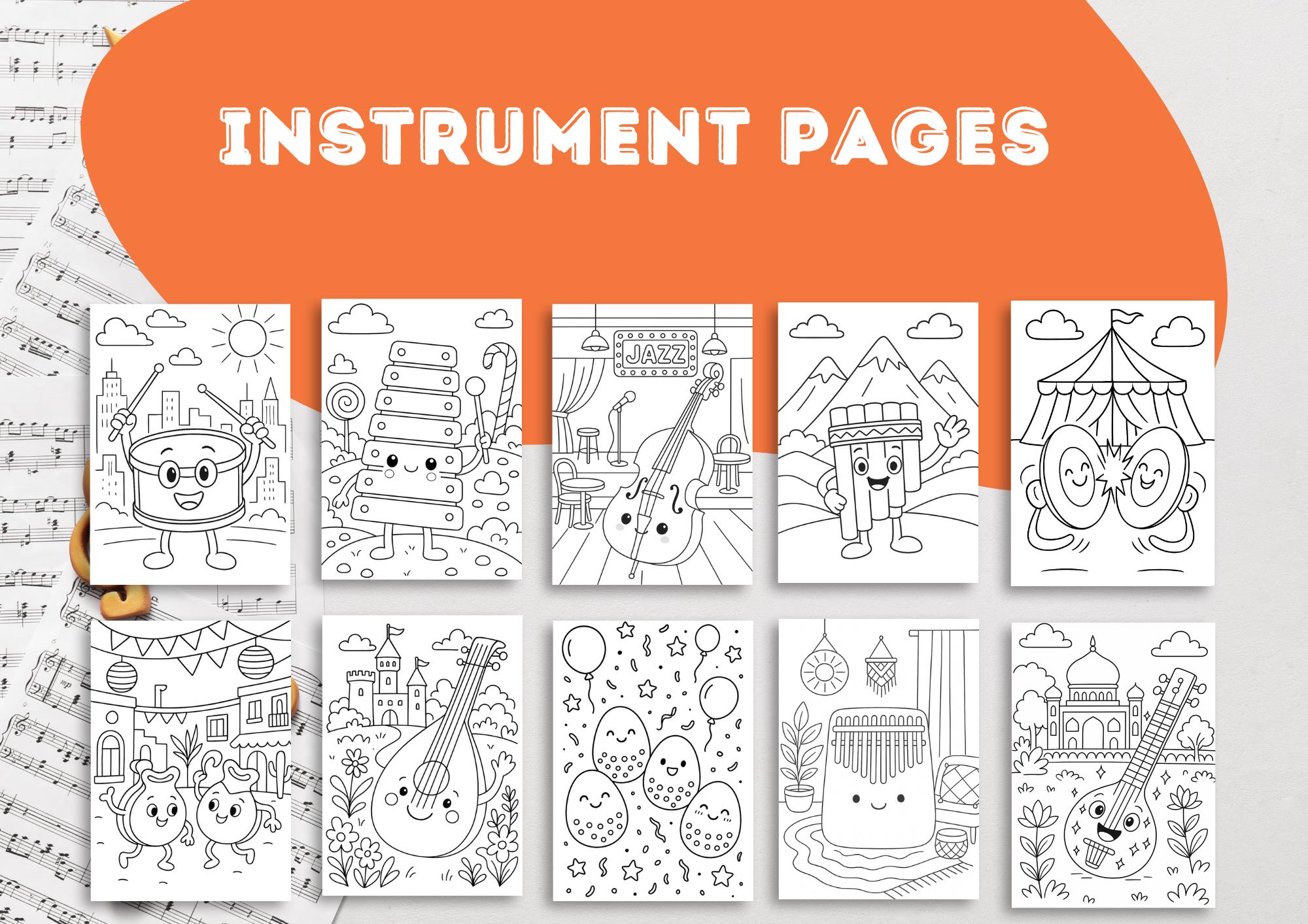 Kawaii Music Instruments Coloring Book For Kids 20 Cute Cartoon kawaii-music-instruments-coloring-book-for-kids-20-cute-cartoon