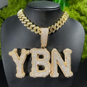 Custom Iced Out Letter Name Necklace, Bling Bling Hip Hop Pendants Jewelry Rap Gift for Mens Womens