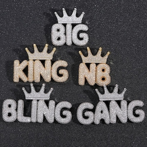 Iced out Crown Letter Hip-Hop Pendant Inlaid CZ Diamond, Personality Creative Mix-and-Match Name Necklace, Men And Women Jewelry Gifts