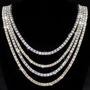 Iced Out CZ Diamond Bling Tennis Chain Necklace, Personalized Hip Hop Necklaces Luxury Jewelry Gifts For Men and Women