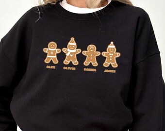 Custom Cute Gingerbread Sweatshirt, Christmas Gingerbread Cookie Shirt, Personalized Kids Names Shirt, Holiday Outfit, Grandma Xmas Gift Tee