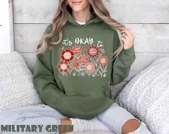 It’s Okay To Boho Floral Shirt, Inspirational Kindness Tee, Mental Health Affirmations Sweatshirt, Positive Motivational Flower T-Shirt Gift