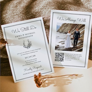 Western Vow Renewal Invitation, Wedding Anniversary Party, Printable Editable Canva Template, Digital QR Code