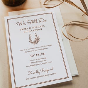 Vow Renewal Canva Template, Digital Invitation, Brown Floral Horseshoe, Printable Editable, Photo QR Code