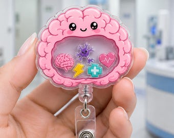 Leuke badgehaspel hersenschudbeker, mentale gezondheid bewegende bedel badgehouder, intrekbare acryl neurologie ID-badge, cadeau therapeut psychiater