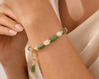 Chinese Style Bamboo Segment Bracelet, Flower Charm, Asian Jewelry
