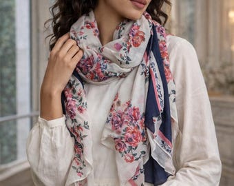 Floral Lightweight Scarf Set, Elegant Women's Wrap Shawl, Boho Summer Fashion