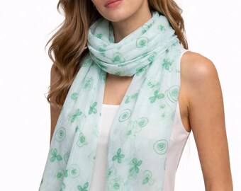 Soft Viscose Sheer Scarf, Minimalist Floral Print Neck Wrap for Women