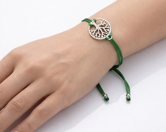 Tree of Life Bracelet Set, Black Gold Green Cord, Adjustable Spiritual Jewelry