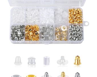 1200pcs Earring Backs Kit, Silicone Metal Plastic DIY Jewelry Making Supplies