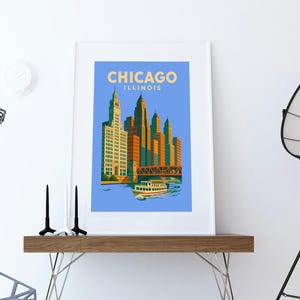Vintage Chicago Art Print: Retro Travel Poster (Digital Print, PNG & PDF