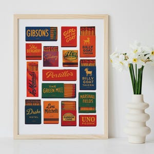 Vintage Chicago Matchbook Art Print: Bar Cart Poster (Digital Print, PNG & PDF