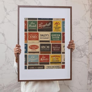 Vintage Chicago Matchbook Art Print: Bar Cart Poster (Digital Print, PNG & PDF