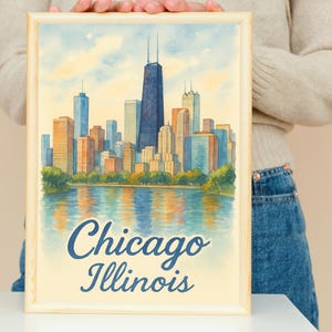 Chicago Watercolor Art Print: Illinois Cityscape (Digital Download)