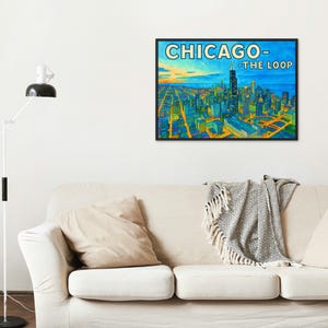 Chicago Downtown digital print of the Loop, Chicago, Illinois - Digital Print. Horizontal image.