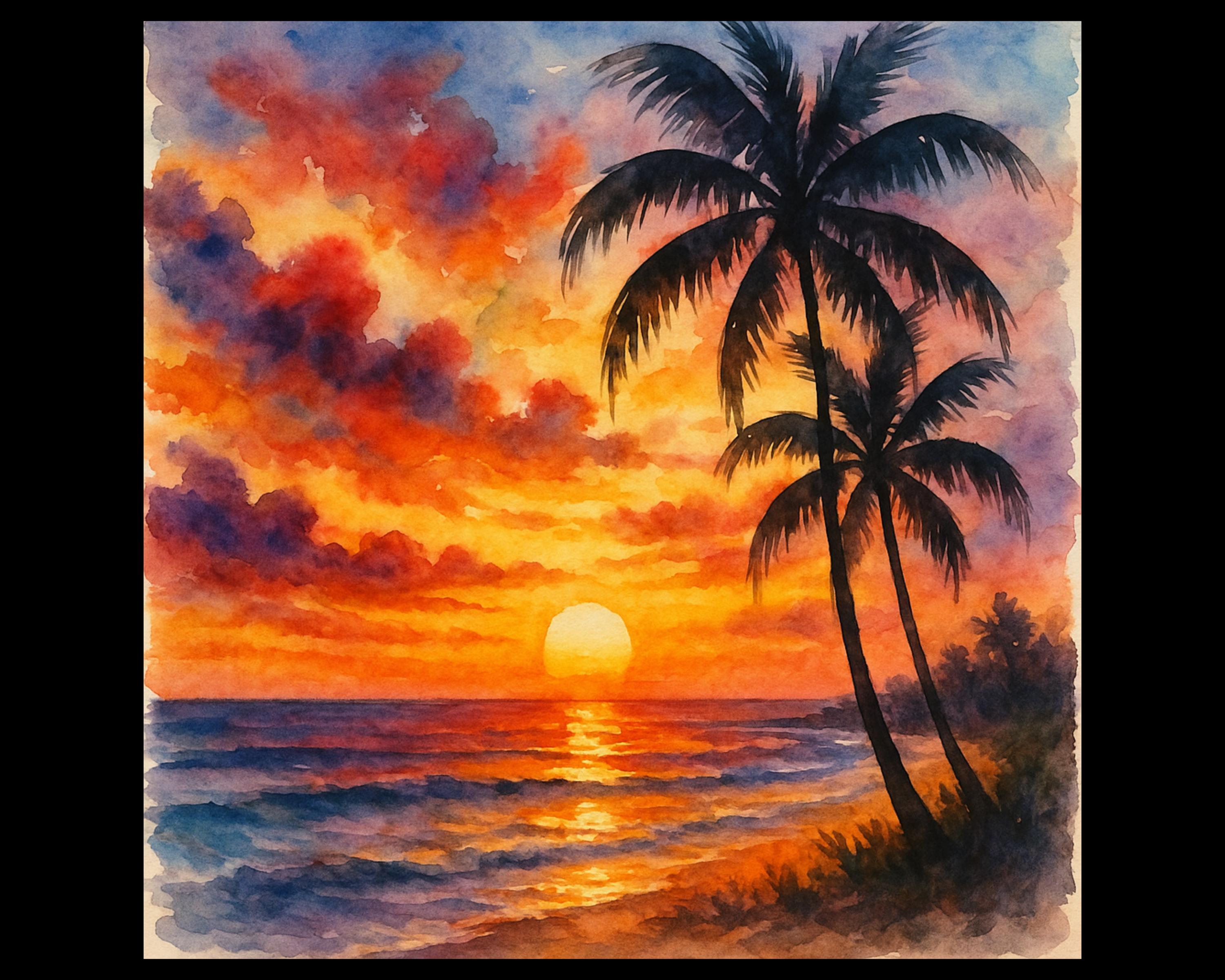 Watercolor Tropical Sunset Clipart Collection: Beach Island Pngs - Etsy