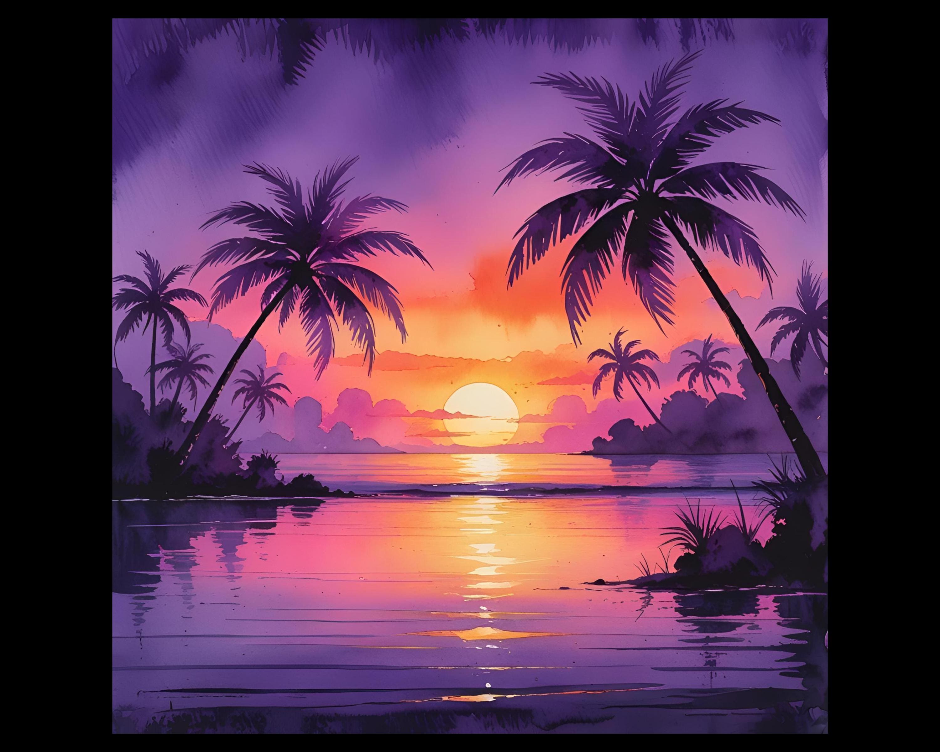 Watercolor Tropical Sunset Clipart Collection: Beach Island Pngs - Etsy