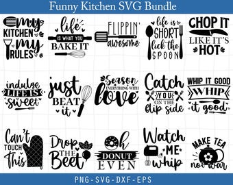 Funny Kitchen SVG Bundle: Cooking Quotes, Apron & Towel Designs (Digital Download)