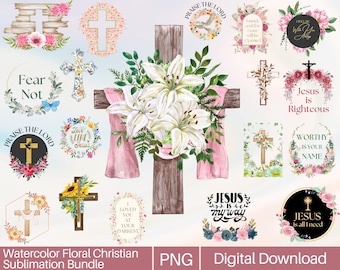 Floral Christian Clipart Bundle: Faith-Inspired PNG Designs for Commercial Use