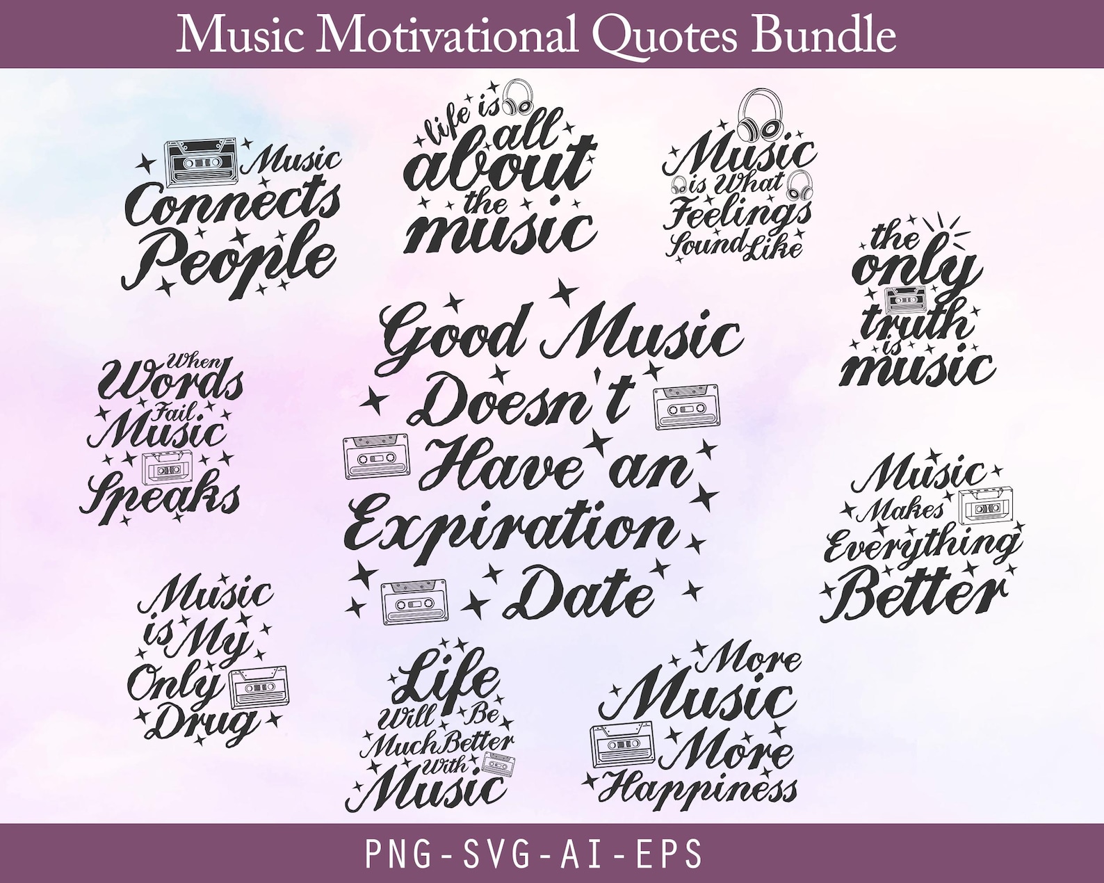 Music Motivational Quotes SVG Bundle: Music Lover Shirts (digital ...