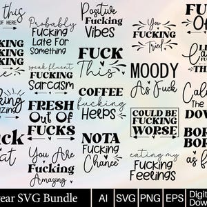 Lustiges Swear Zitate SVG Bundle: Sarkastische Erwachsenen Designs für Cricut