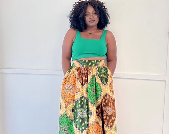 Ankara Maxi Skirt with side slit and pockets
