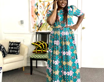 Teal Ntoma Ankara Maxi Skirt (and Top)