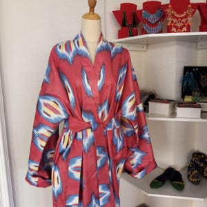 Handmade Uzbek cotton ikat robe with lining. Traditional ikat kaftan. Boho kimono. Chapan