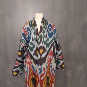 Uzbek handquilted ikat robe. Boho kaftan. Chapan