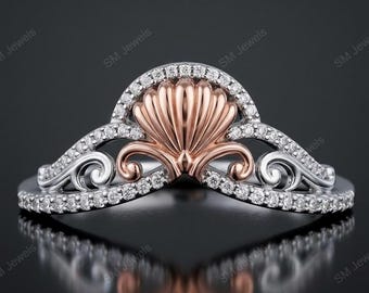 1/7 karat rund moissanit Ariel-ring: 14k tvåfärgad guldring för löfte om fest och elegant ädelsten