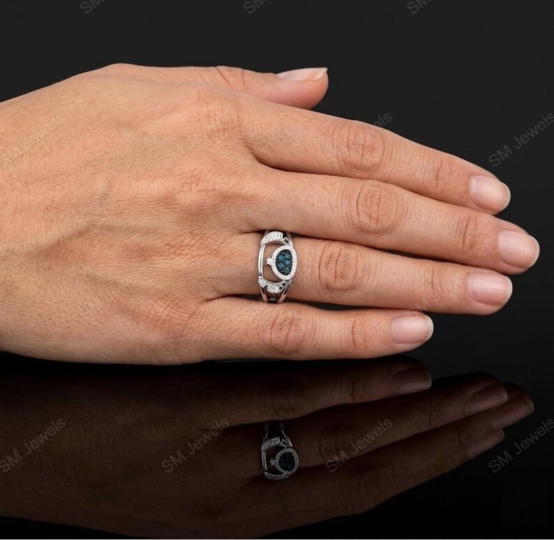 Lilo & Stitch London Blå Topas, CZ Diamantring Sterlingsilver bild 5