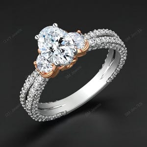 1 Ct Oval Moissanite Engagement Ring: Two-Tone 14K Gold Plated