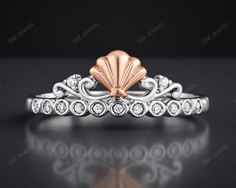 1/10 CT TW Diamant CZ Ariel Crown Ring: 14K Tvåfärgad Guldplätering