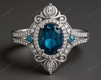 London Blue Topaz Cinderella Ring : 1/5 Ct CZ Elegant Party Wear Ring