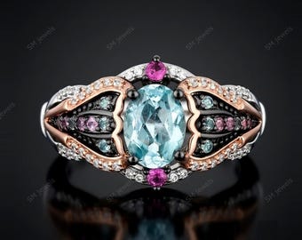 Multi-Gemstone & CZ Diamond Enchanted The Little Mermaid Caspia Ring Sterling Silver