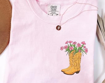 Floral Cowboy Boot Shirt, Western Boho Shirt, Country Women Sweatshirt, Coastal Cowgirl Shirt, Nashville Bachelorette Shirt,Rodeo Sweatshirt