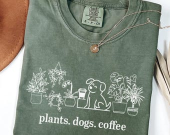 Plants Dogs Coffee Shirt, Plant Mama Tee, Gardener Sweatshirt, Plant Dad Gifts, Botanical Shirt For Women, Succulent Sweater