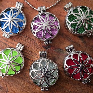 Collier d&#39;aromathérapie 30 mm | Pendentif huile essentielle | Médaillon de parfum et 5 blocs de couleur | Collier de guérison | Diffuseur de bijoux cadeau méditation