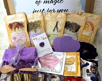 Self-Care Gift Box - Handcrafted Aromatherapy Bath Salts, Crystals & Treats, Pamper Hamper, Letterbox Gift - Personalised