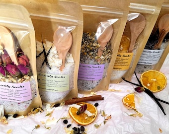 Aromatherapy Bath Salts - Essential Oils, Botanicals & Flowers - Serenity Soaks - Vegan - Eco Friendly - Home SPA Gift