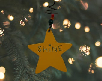 SHINE STAR Cutout Recycled Metal Ornament * Multiple Colors Available * Star Ornament * Handmade Metal Star * Metal Star Tree Decoration