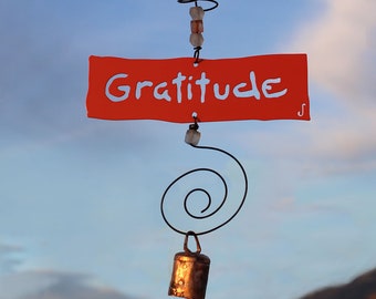 GRATITUDE Recycled Metal Hanging Chime * Multiple Colors Available * Gratitude Wind Chime * Thank You Gift * Gratitude Sign * Handmade Chime
