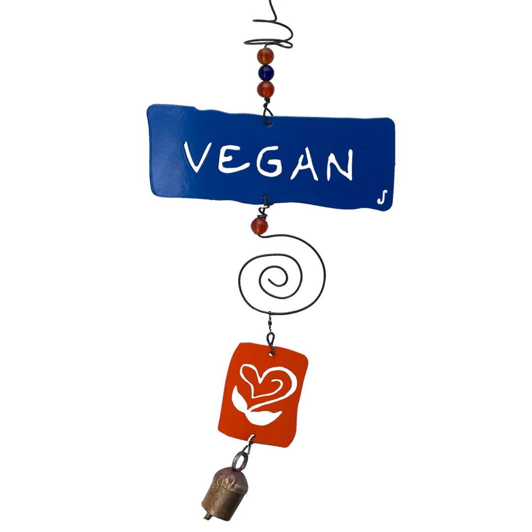 VEGAN HEART FLOWER Symbol Recycled Metal Chime Horizontal Vegan Garden Chime Multiple Colors