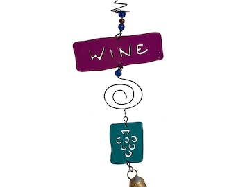 WINE + GRAPES Symbol Recycled Hanging Metal Chime * Multiple Colors Available * Wine Time Chime * Wine Grapes Chime * Handmade Wine Chime