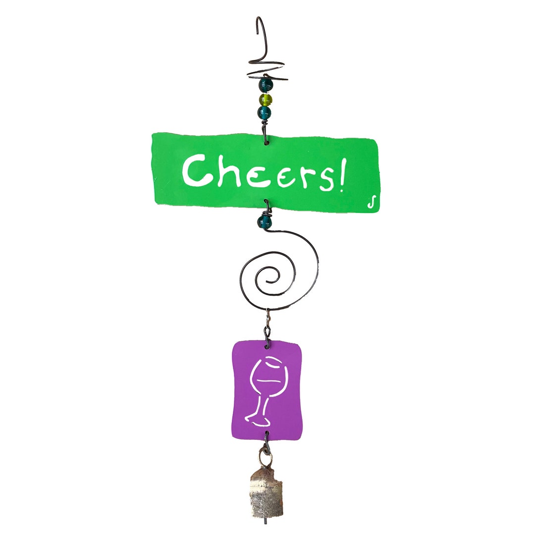 CHEERS WINE GLASS Symbol Recycled Metal Chime Horizontal Cheers Wine