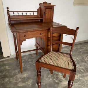 Vintage Burma Teak Writing Table & Chair Set: Mid-Century Modern Desk