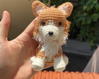 Llavero de ganchillo personalizado para mascotas, juguete de amigurumi para perros, recuerdo artesanal para mascotas